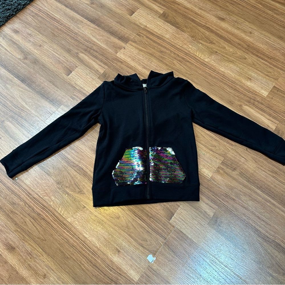 Btween girls black zip up hoodie with flip sequins size 8